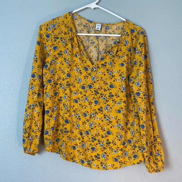 Old Navy Tops - Old Navy Yellow Floral V-Neck Blouse